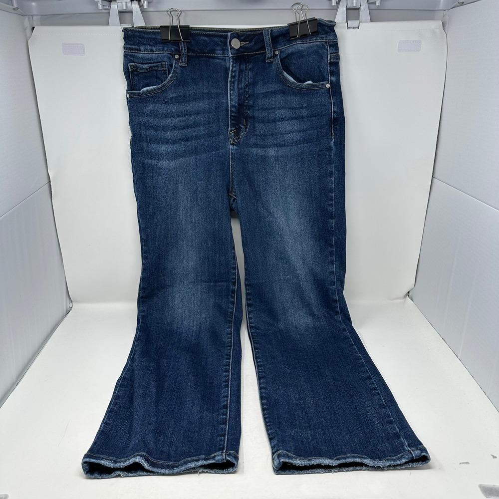 Risen Jeans Women 9/29 Blue High Rise Straight Raw Hem RDP5250 Stretch Denim
